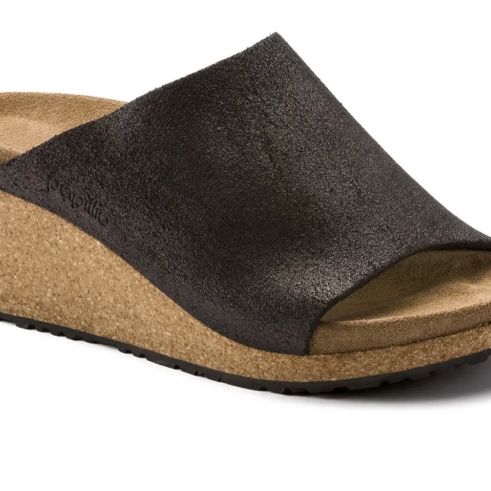 Birkenstock Papillio Namica Suede Leather Washed Metallic Antique Black Sz 40